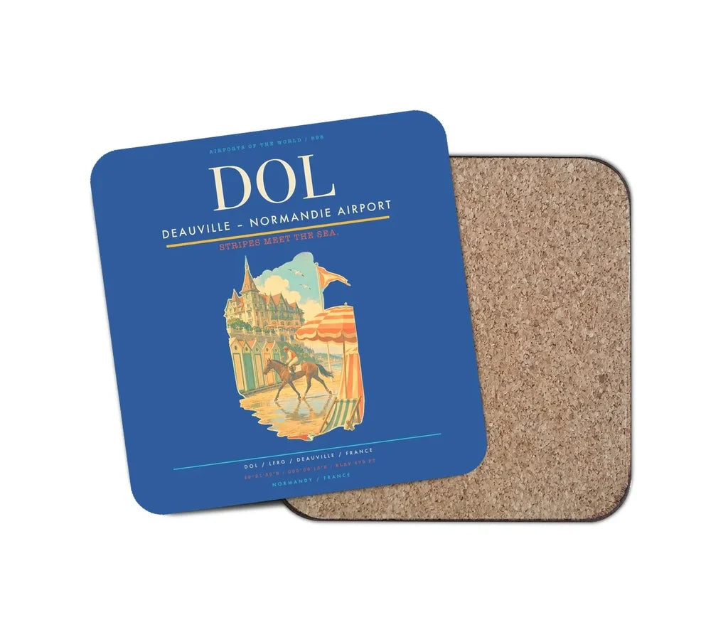 Deauville – Normandie Airport (DOL) design on blue 1 piece coaster
