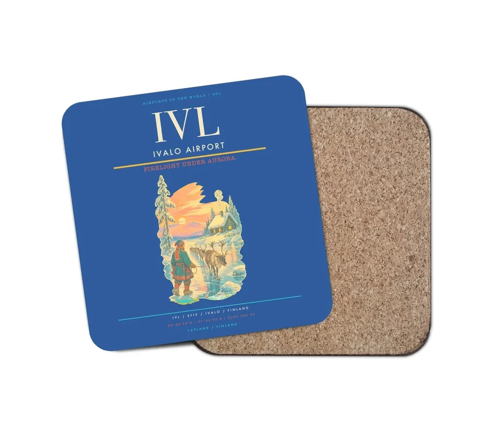 Ivalo Airport (IVL) design on blue 1 piece coaster