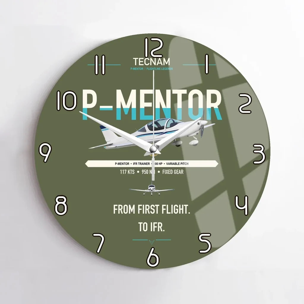 Tecnam P-Mentor design on green army no frame wall clock