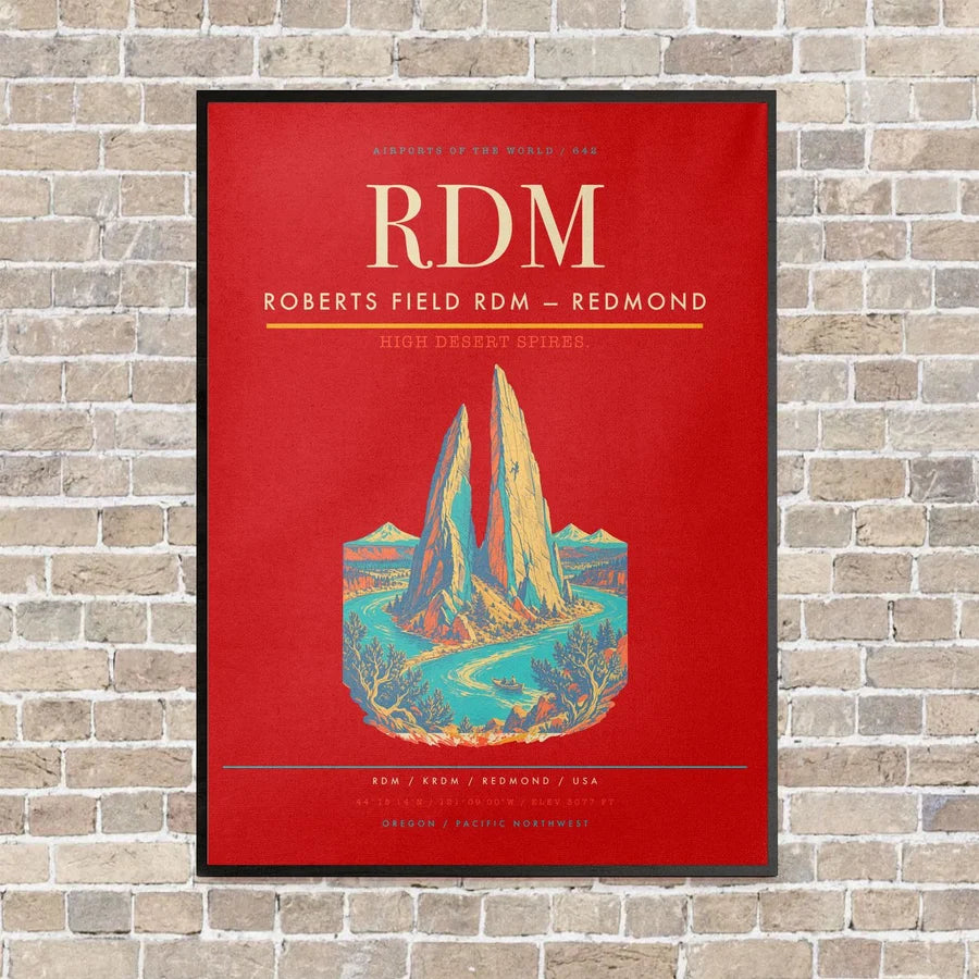 Roberts Field RDM — Redmond vertical canvas print - framed - red background