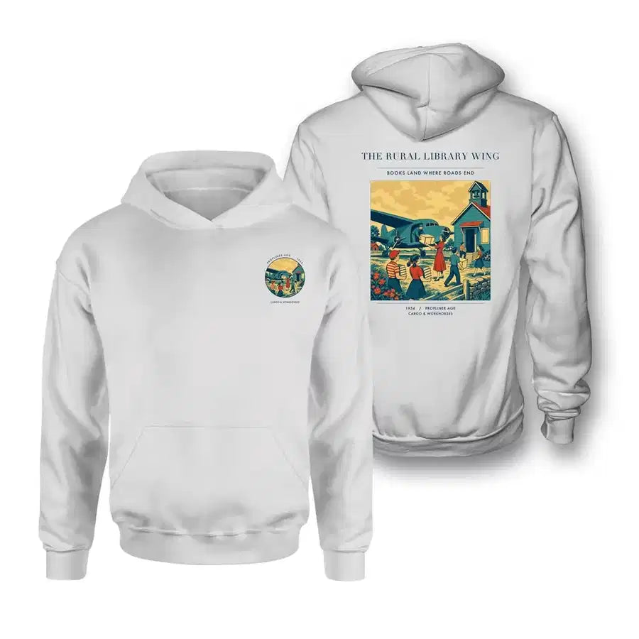 VINTAGE G4392 - The Rural Library Wing - Double-Side Hoodie design on white double side