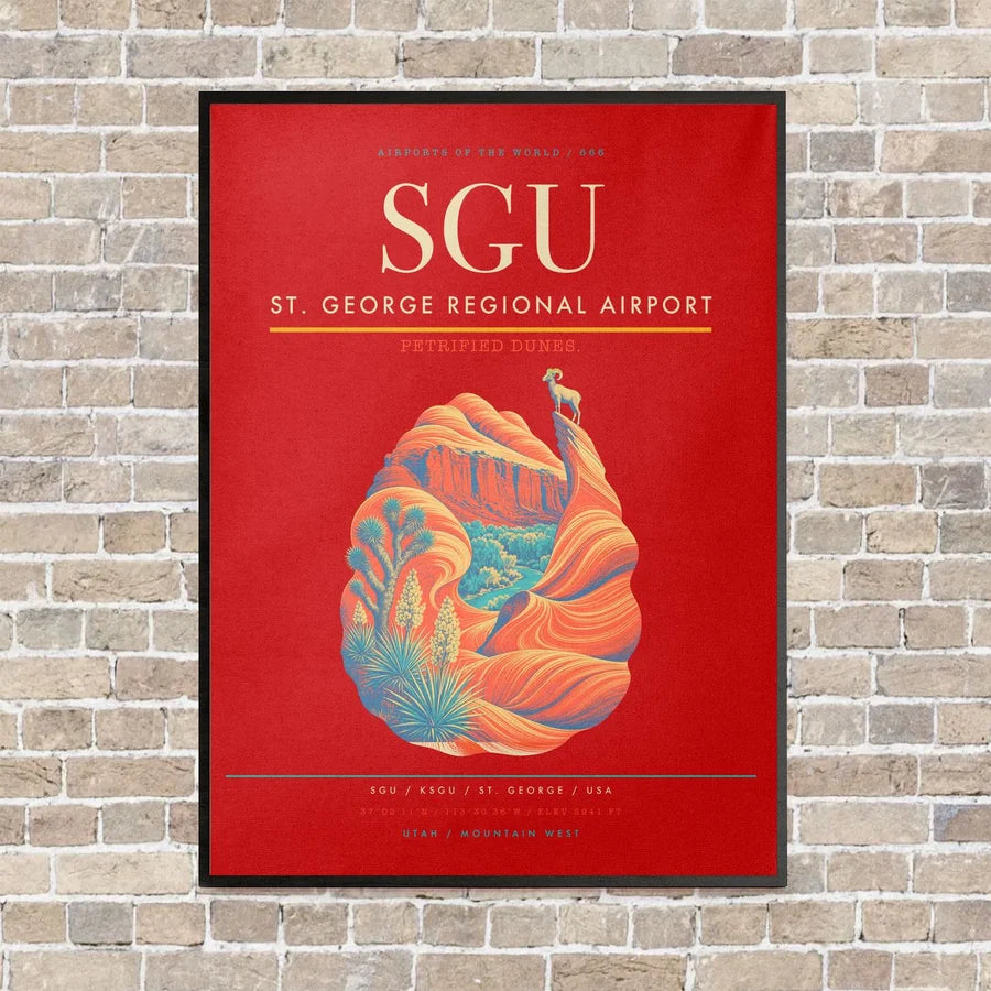 St. George Regional Airport SGU vertical canvas print - framed - red background