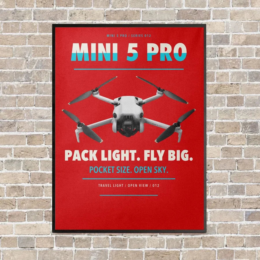 DJI Mini 5 Pro vertical canvas print - framed - red background