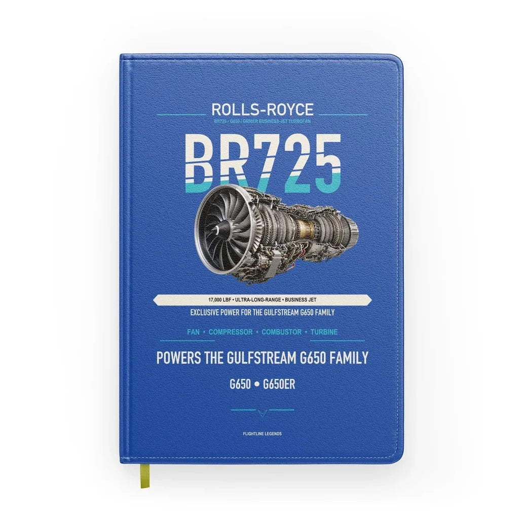 BR725 design on blue notebook