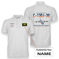 Thumbnail for C-130J-30 Super Hercules design on white+name double-side polo t-shirt, double-side print