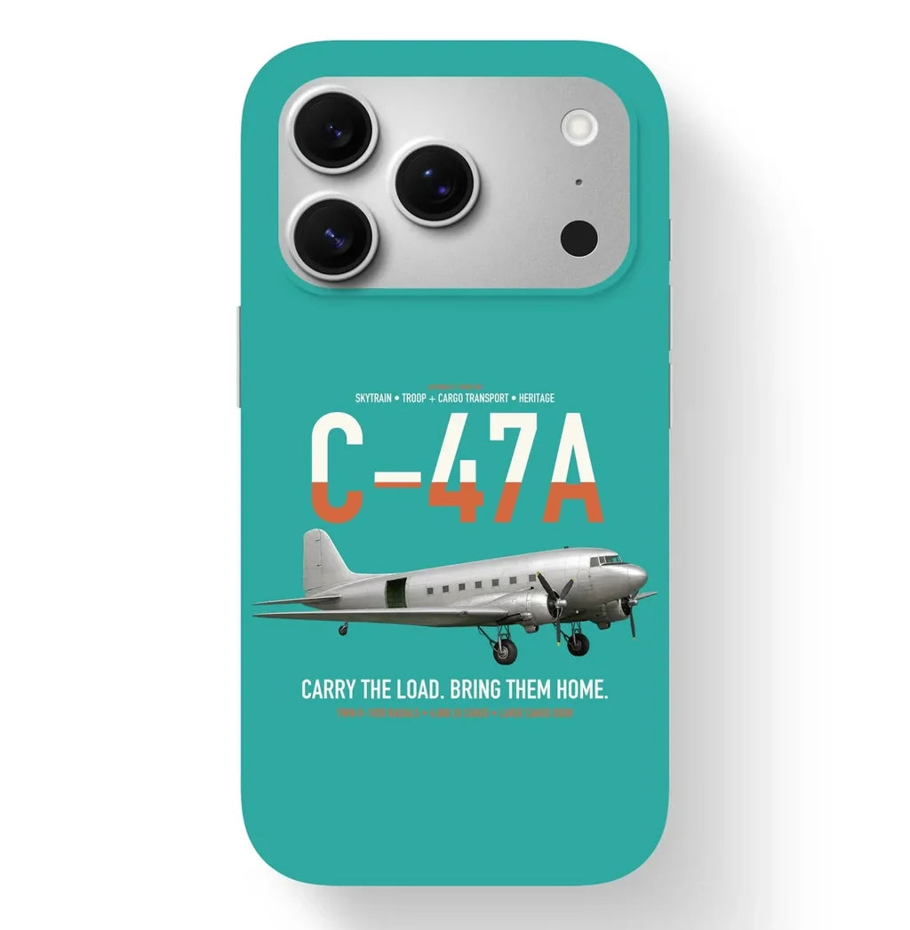 C-47A Skytrain design on turquoise magsafe iphone case, for iPhone 17 Pro