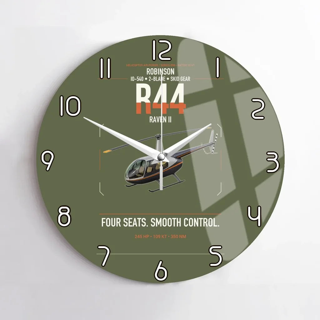 Robinson R44 Raven II design on green army no frame wall clock