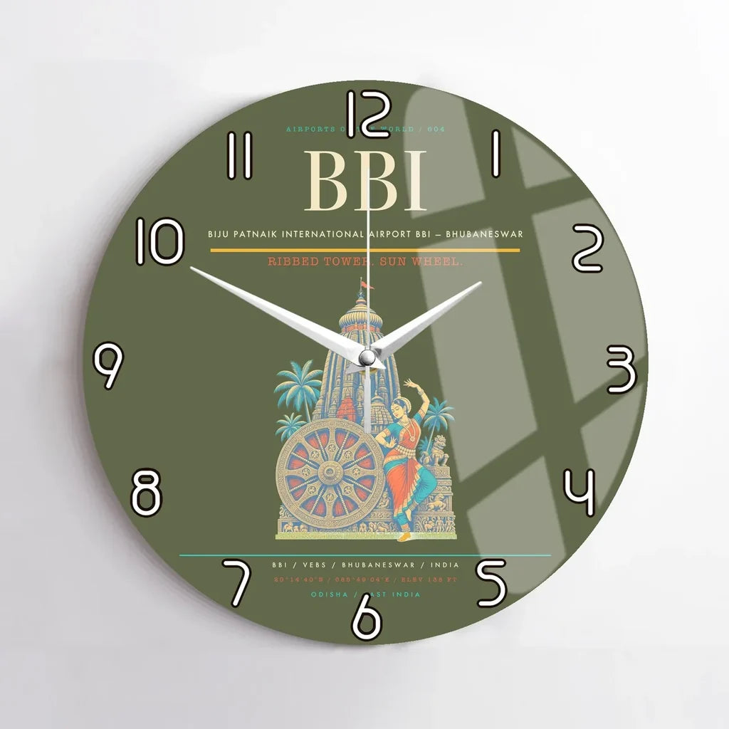 Biju Patnaik International Airport (BBI) design on green army no frame wall clock