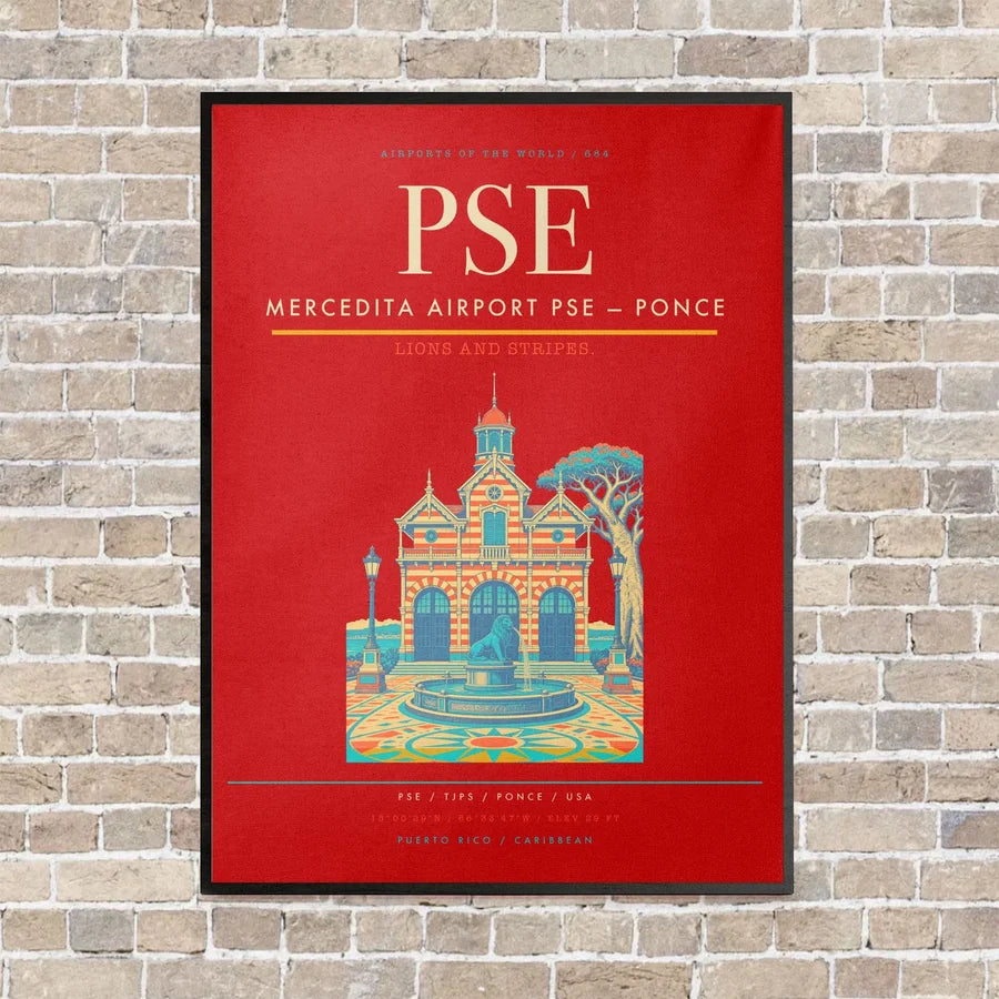 Mercedita Airport PSE — Ponce vertical canvas print - framed - red background