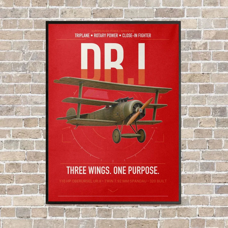 Fokker Dr.I vertical canvas print - framed - red background