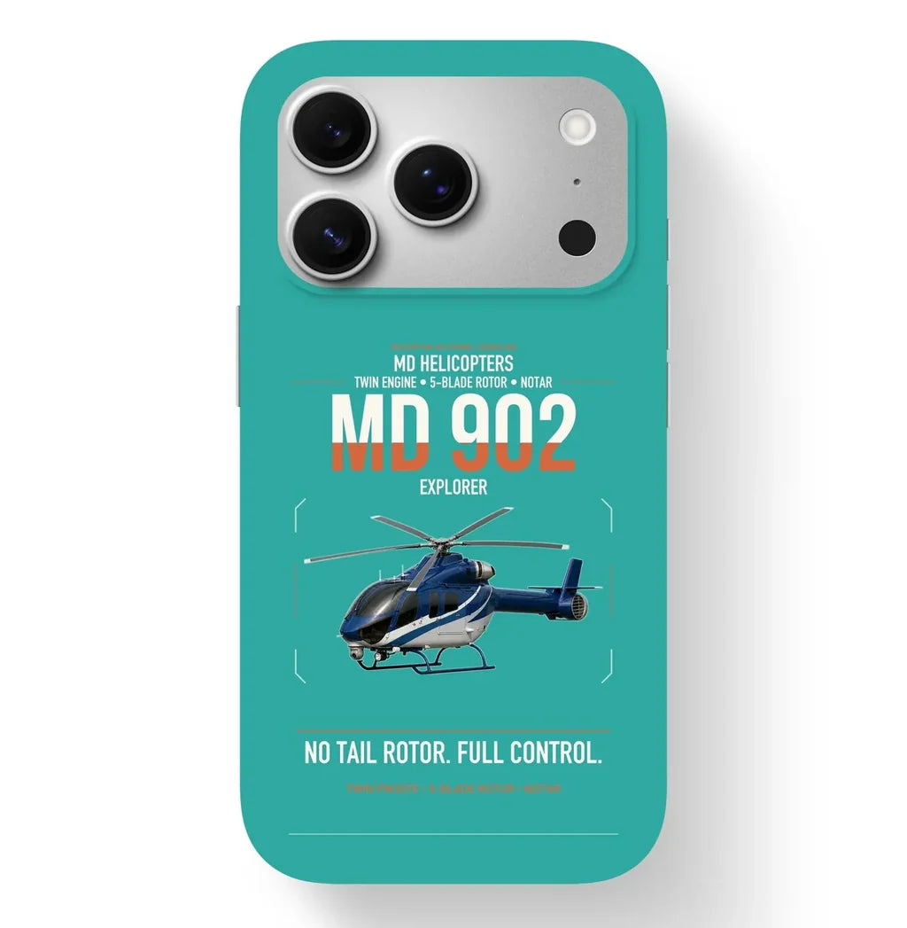 MD Helicopters MD 902 Explorer design on turquoise magsafe iphone case, for iPhone 17 Pro