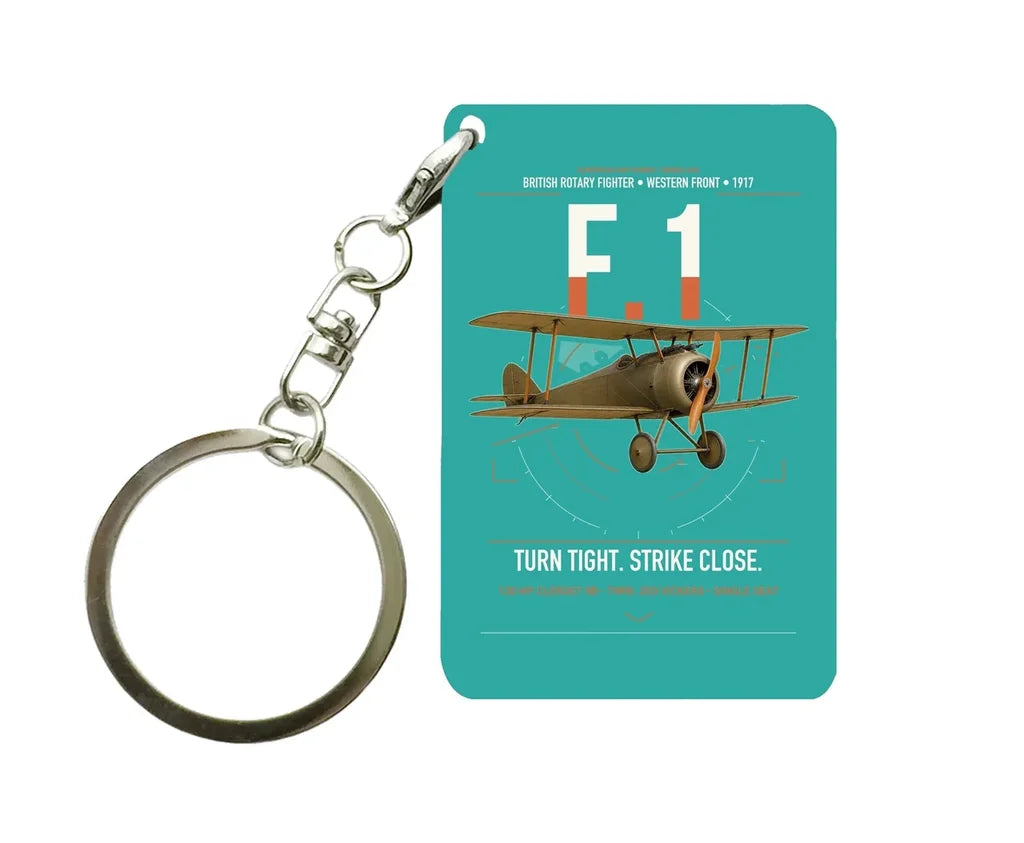 Sopwith Camel F.1 design on turquoise designed key chain, double-side print