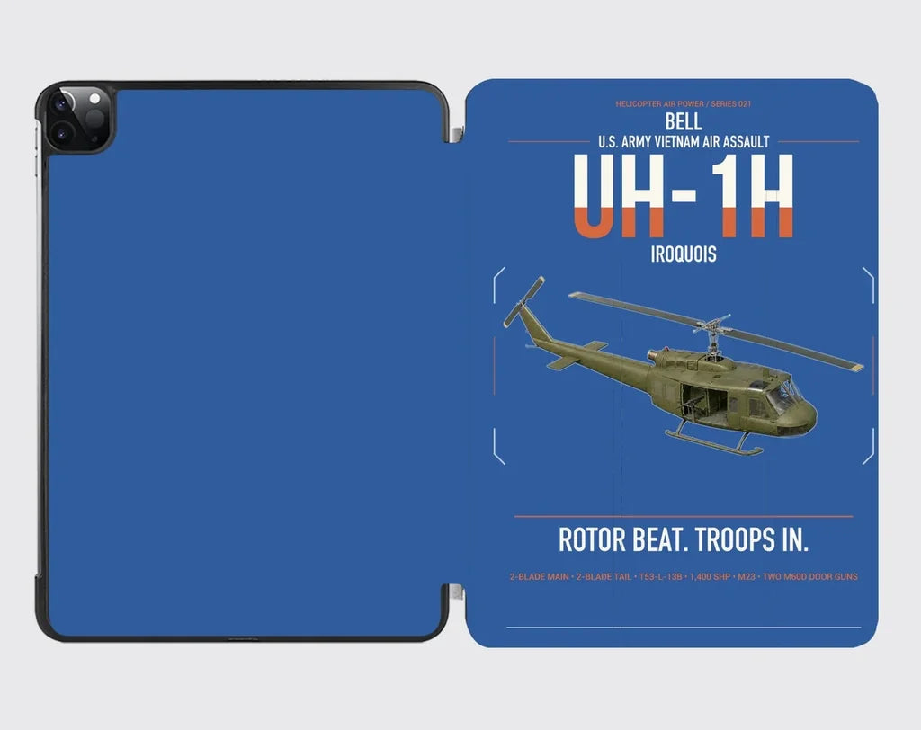 Bell UH-1H Iroquois design on blue ipad tablet case