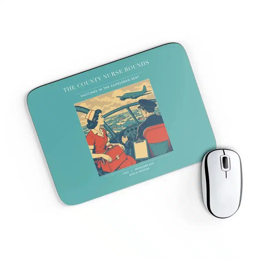 VINTAGE G4481 - The County Nurse Rounds - Designed Mouse Pads design on turquoise rectangle