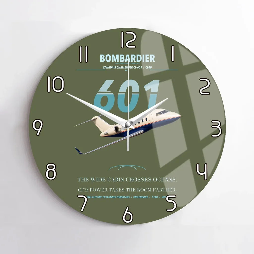 Bombardier Challenger 601 design on green army no frame wall clock