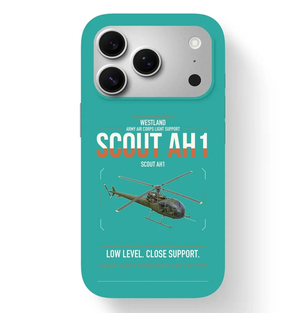 Westland Scout AH1 design on turquoise magsafe iphone case, for iPhone 17 Pro