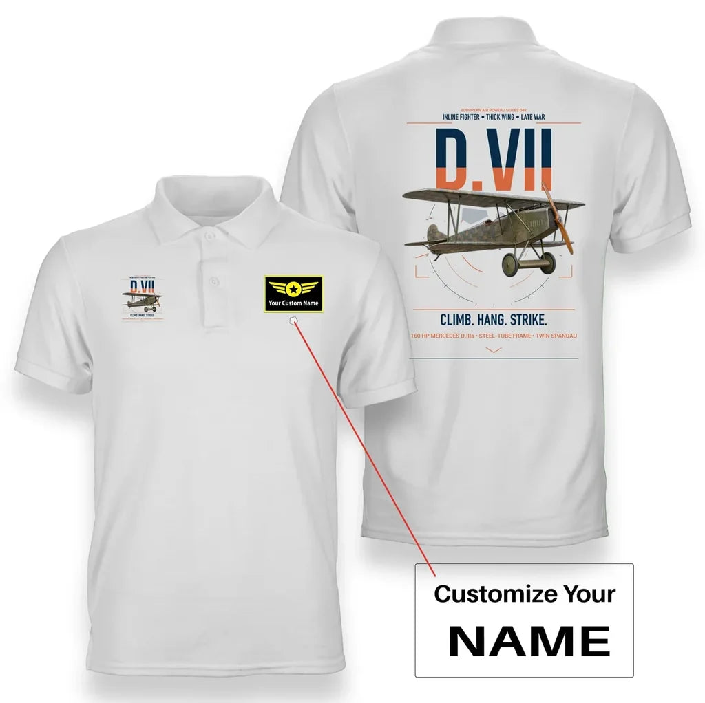 Fokker D.VII design on white+name double-side polo t-shirt, double-side print