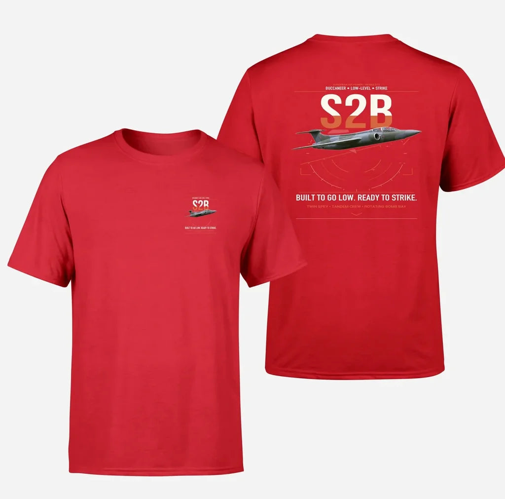 Blackburn Buccaneer S2B design on red t-shirt, double-side print