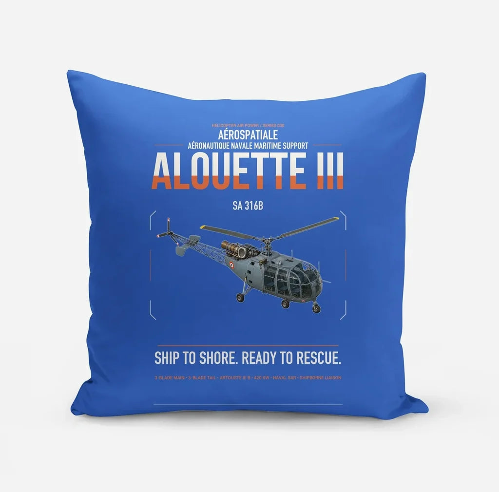 Aérospatiale SA 316B Alouette III design on blue pillow