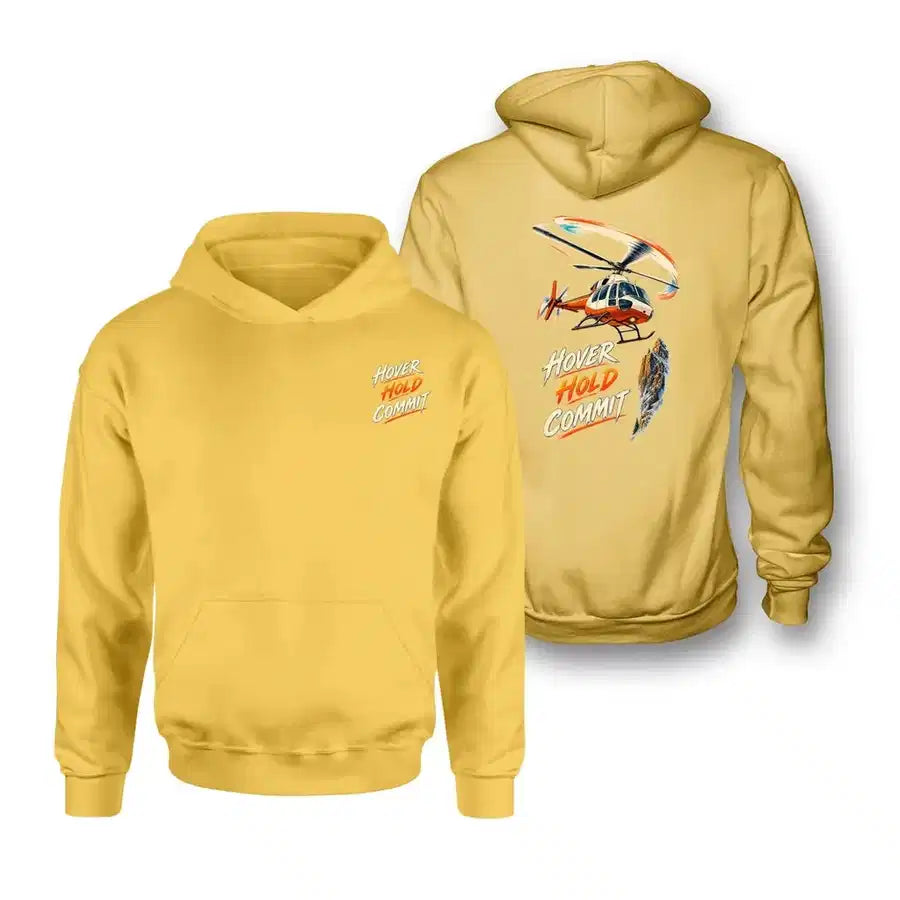 SIGNAL 589 - Hover Hold Commit - Double-Side Hoodie design on yellow double side hoodie