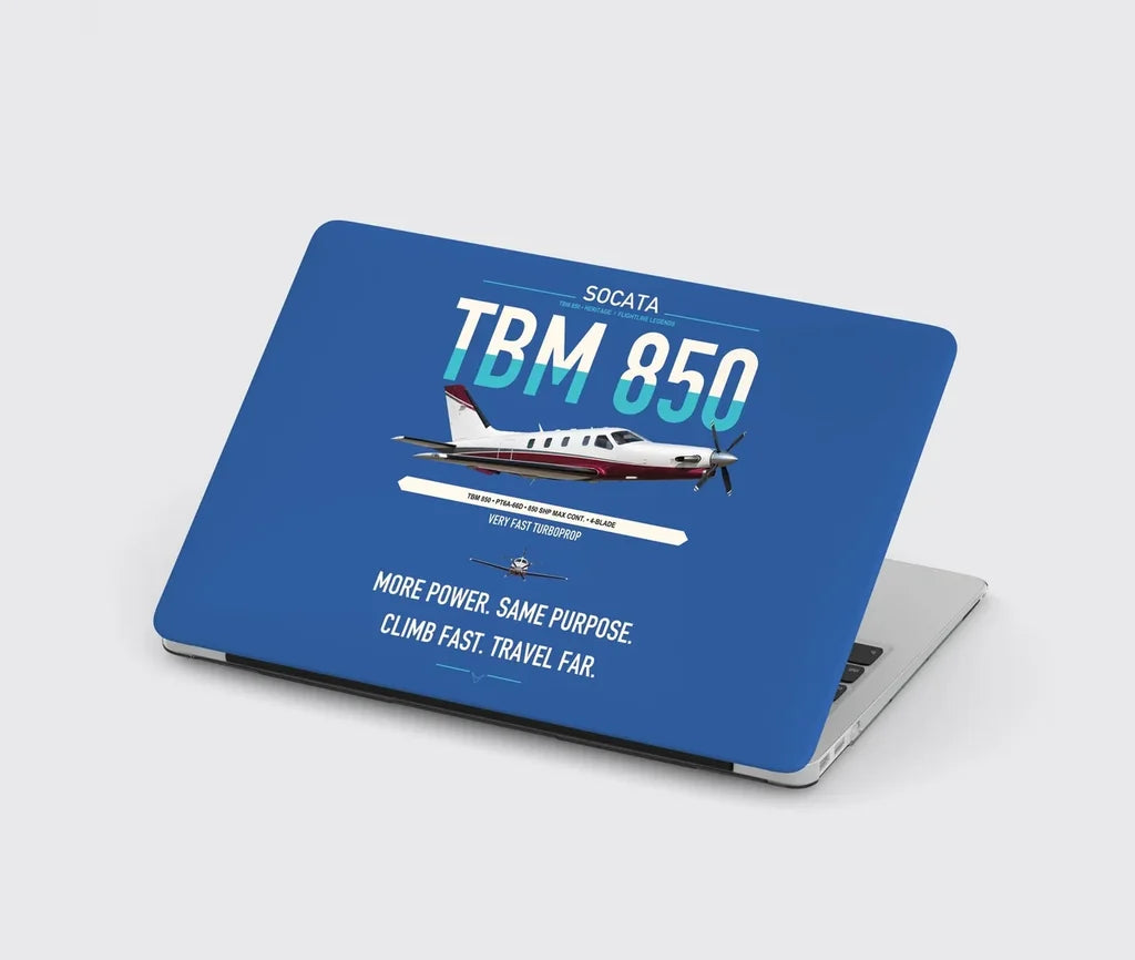 Socata TBM 850 design on blue MacBook case