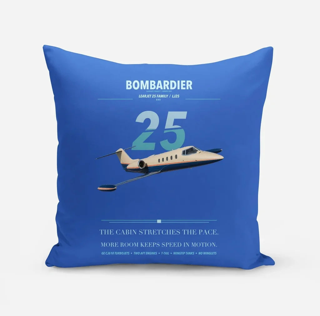 Bombardier Learjet 25 design on blue pillow