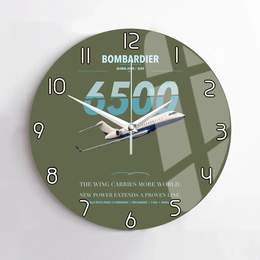 Bombardier Global 6500 design on green army no frame wall clock