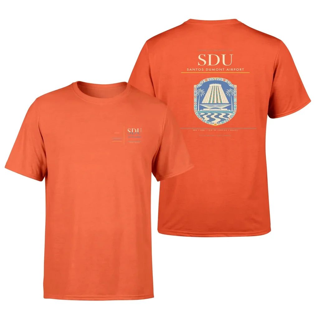 Santos Dumont Airport (SDU) design printed on orange double-side t-shirt