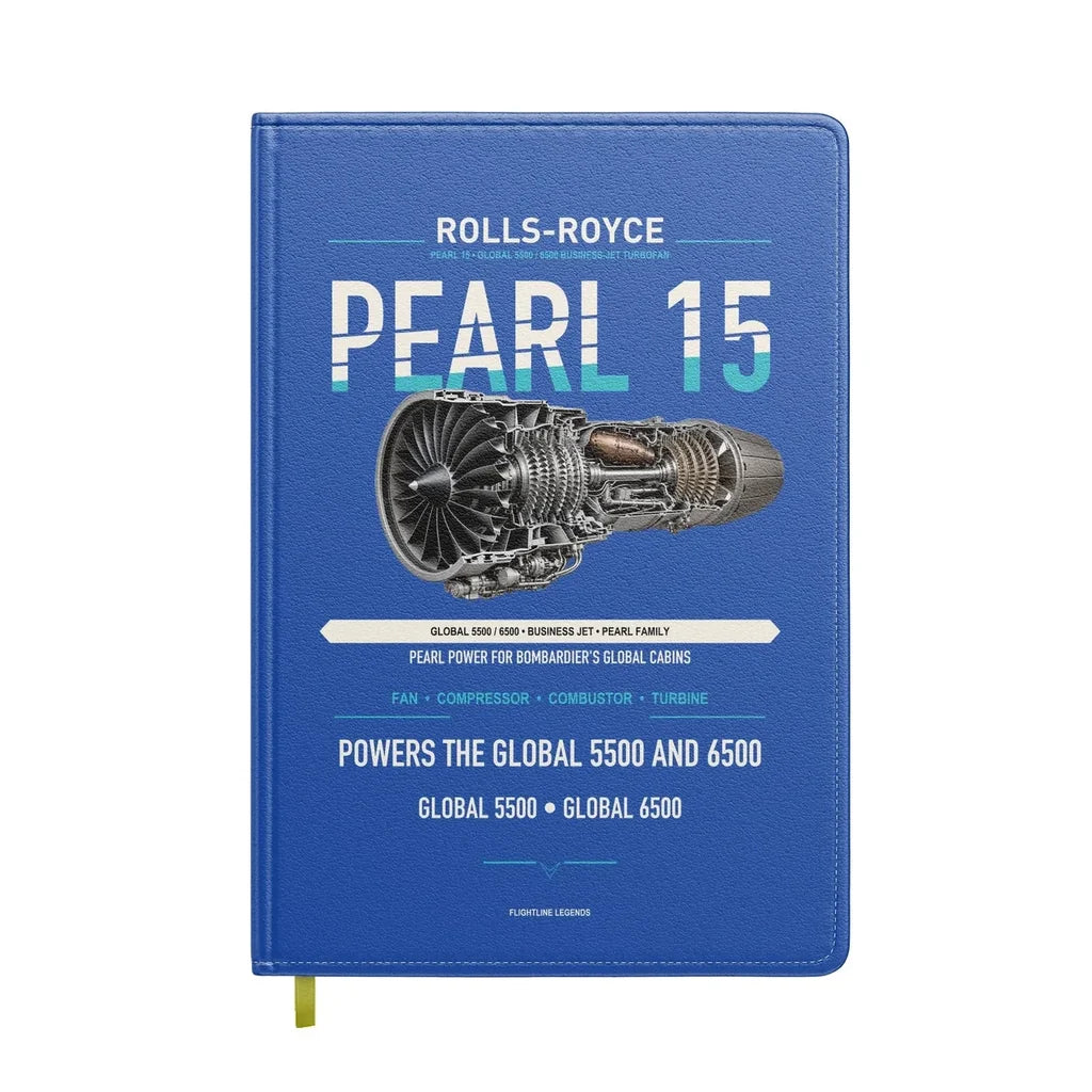 PEARL 15 design on blue notebook