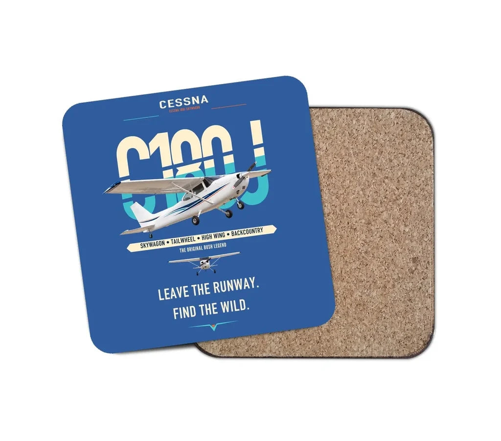 Cessna 180J Skywagon design on blue 1 piece coaster