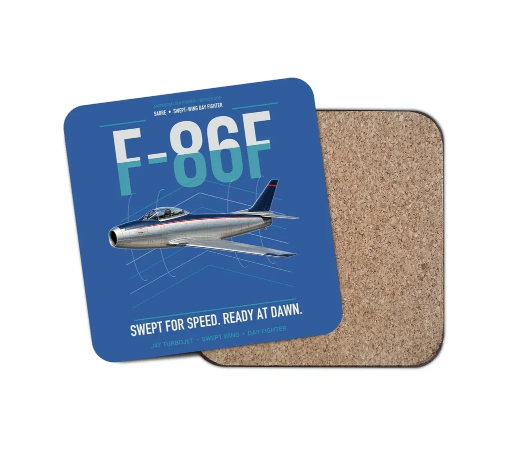 F-86F Sabre design on blue 1 piece coaster