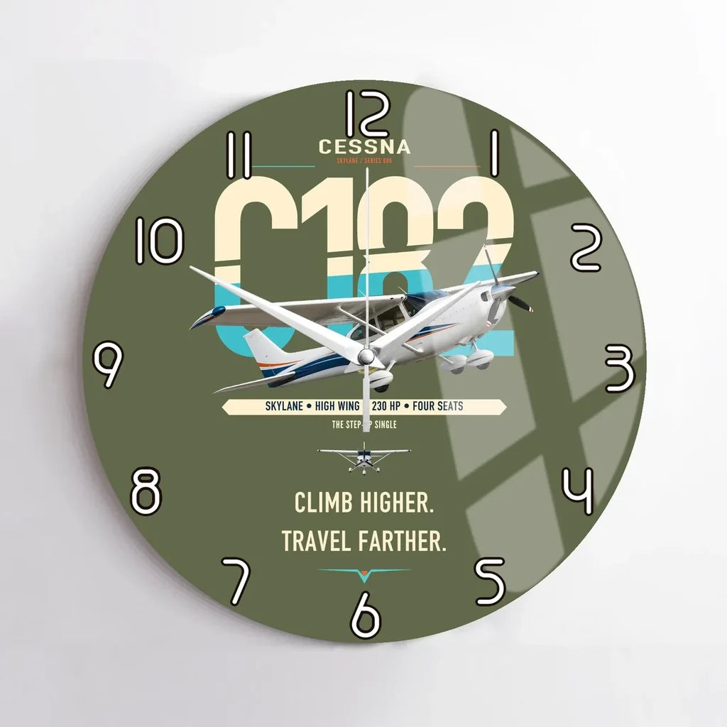 Cessna 182 Skylane design on green army no frame wall clock