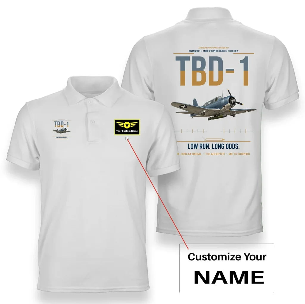 TBD-1 Devastator design on white+name double-side polo t-shirt, double-side print