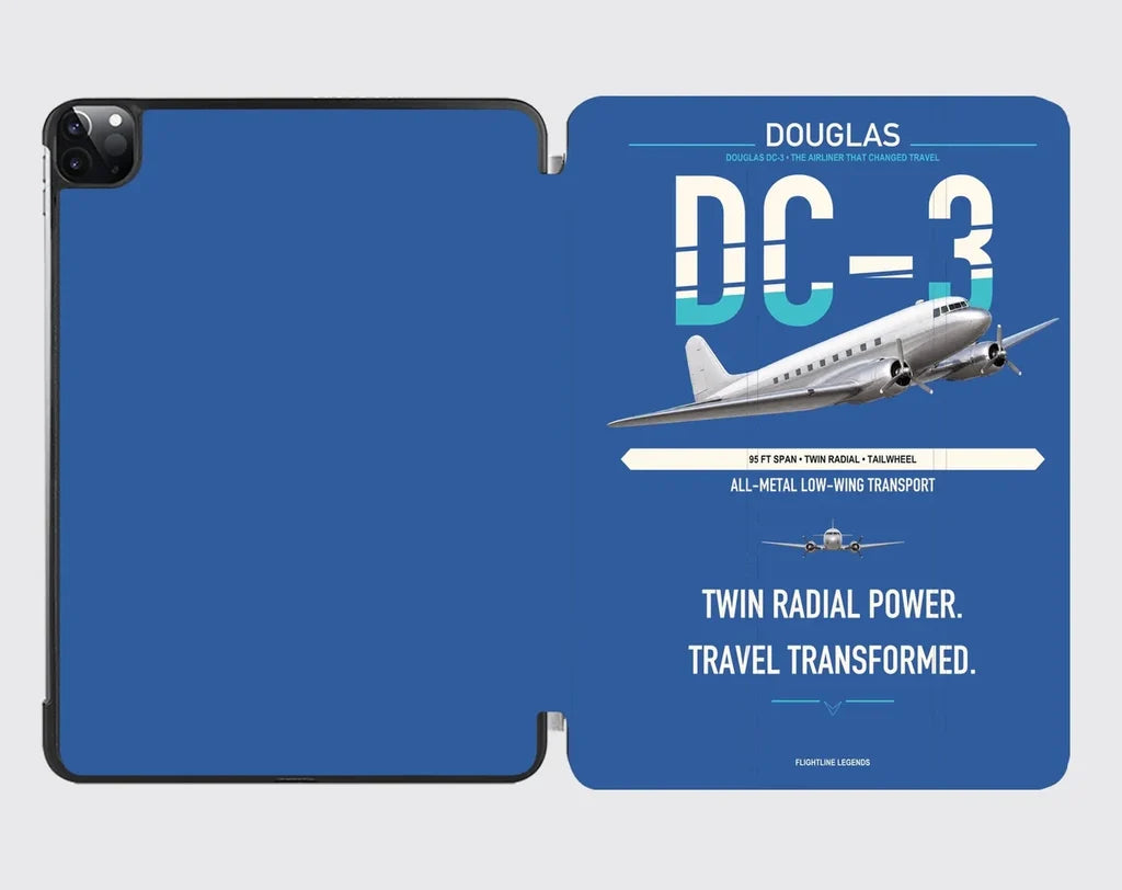 Douglas DC-3 design on blue ipad tablet case