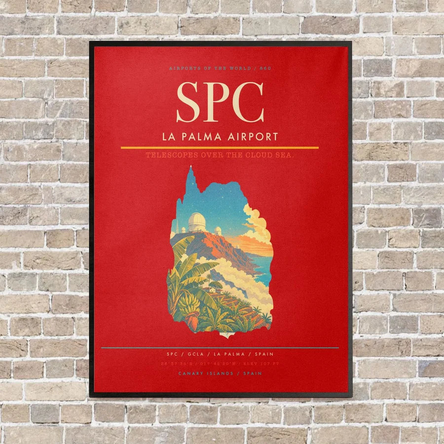 La Palma Airport SPC vertical canvas print - framed - red background