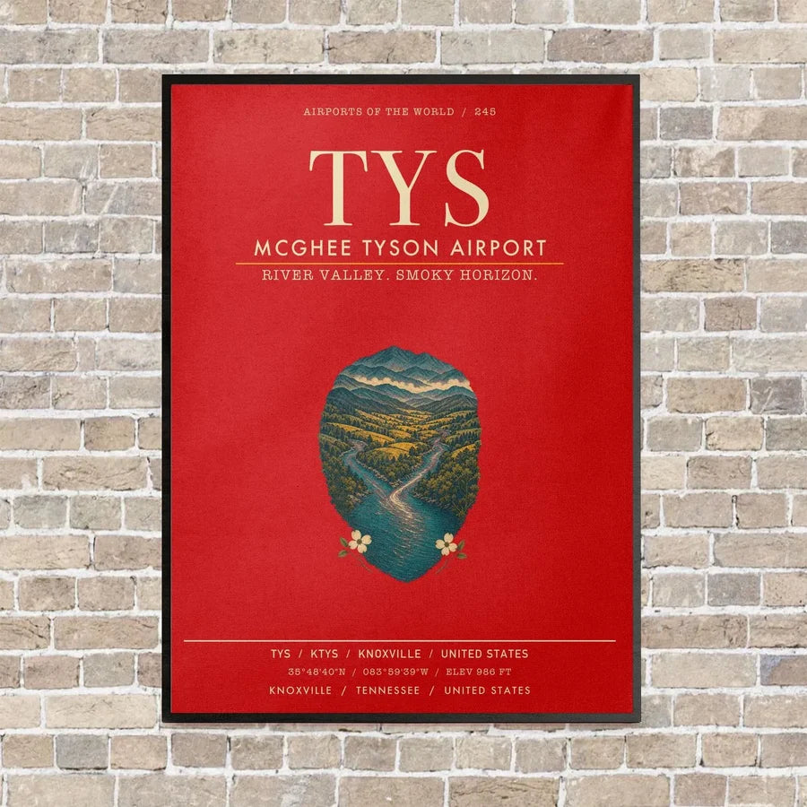 McGhee Tyson Airport Knoxville TYS vertical canvas print - framed - red background
