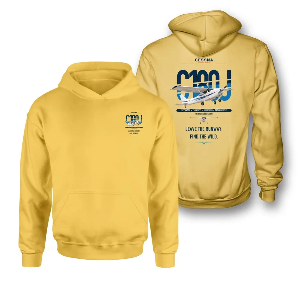 Cessna 180J Skywagon design on yellow double-side hoodie, double-side print