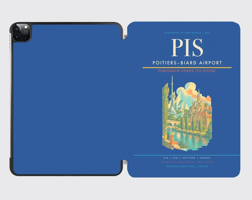 Poitiers–Biard Airport (PIS) design on blue ipad tablet case