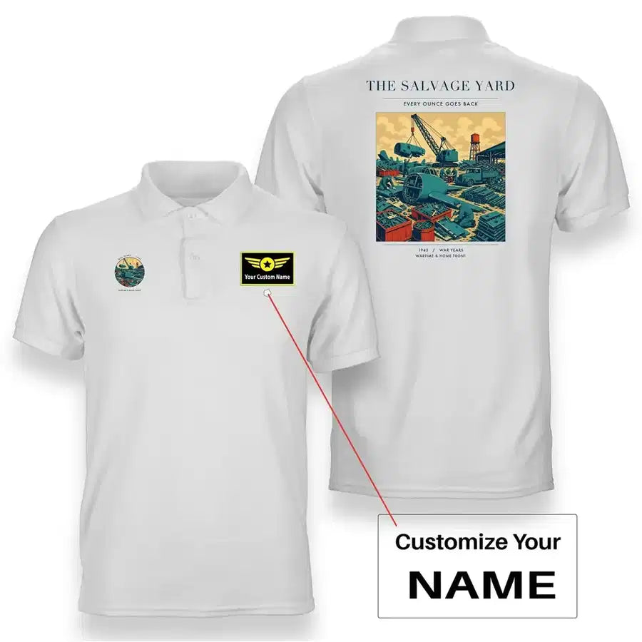 VINTAGE G4509 - The Salvage Yard - Double-Side Polo T-Shirt design on white+name