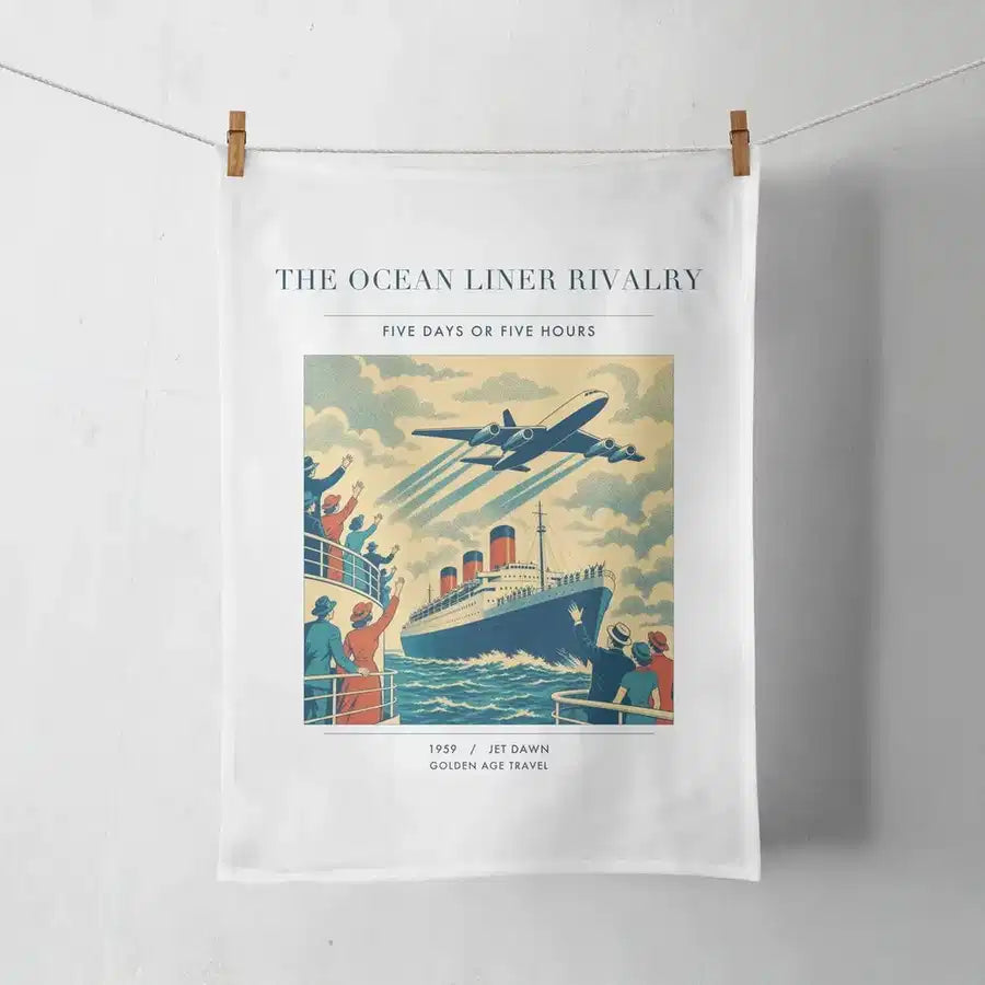 VINTAGE G4307 - The Ocean Liner Rivalry - Designed Towels design on white