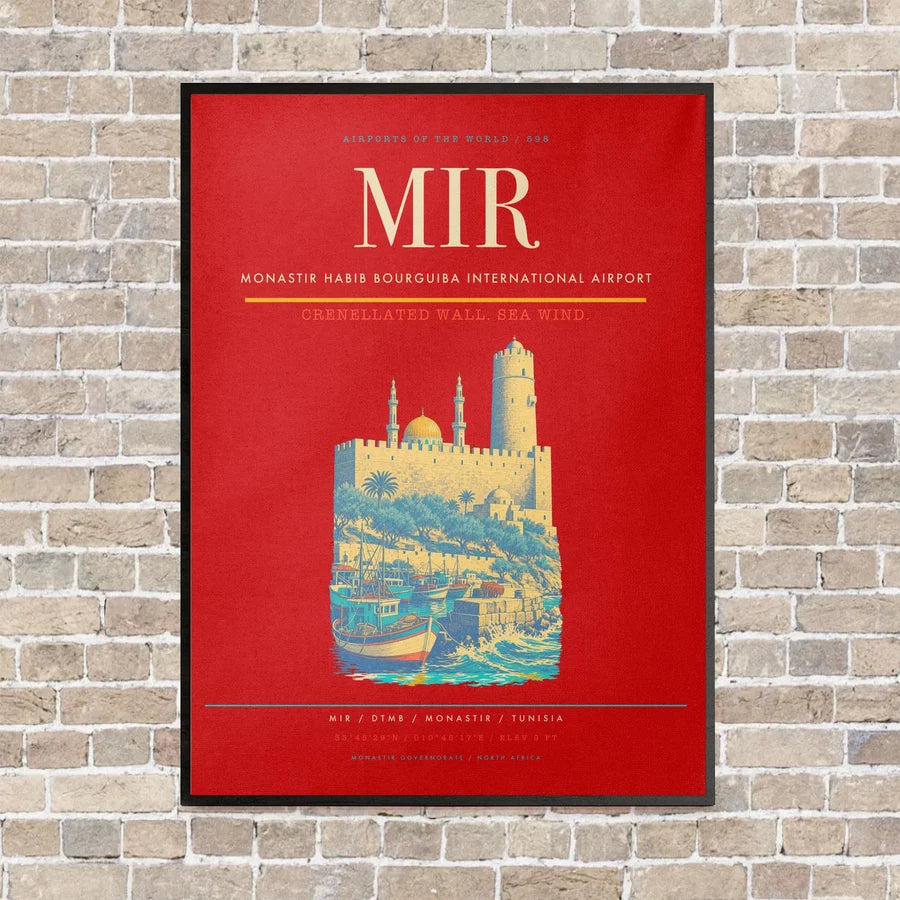 Monastir Habib Bourguiba International Airport MIR vertical canvas print - framed - red background