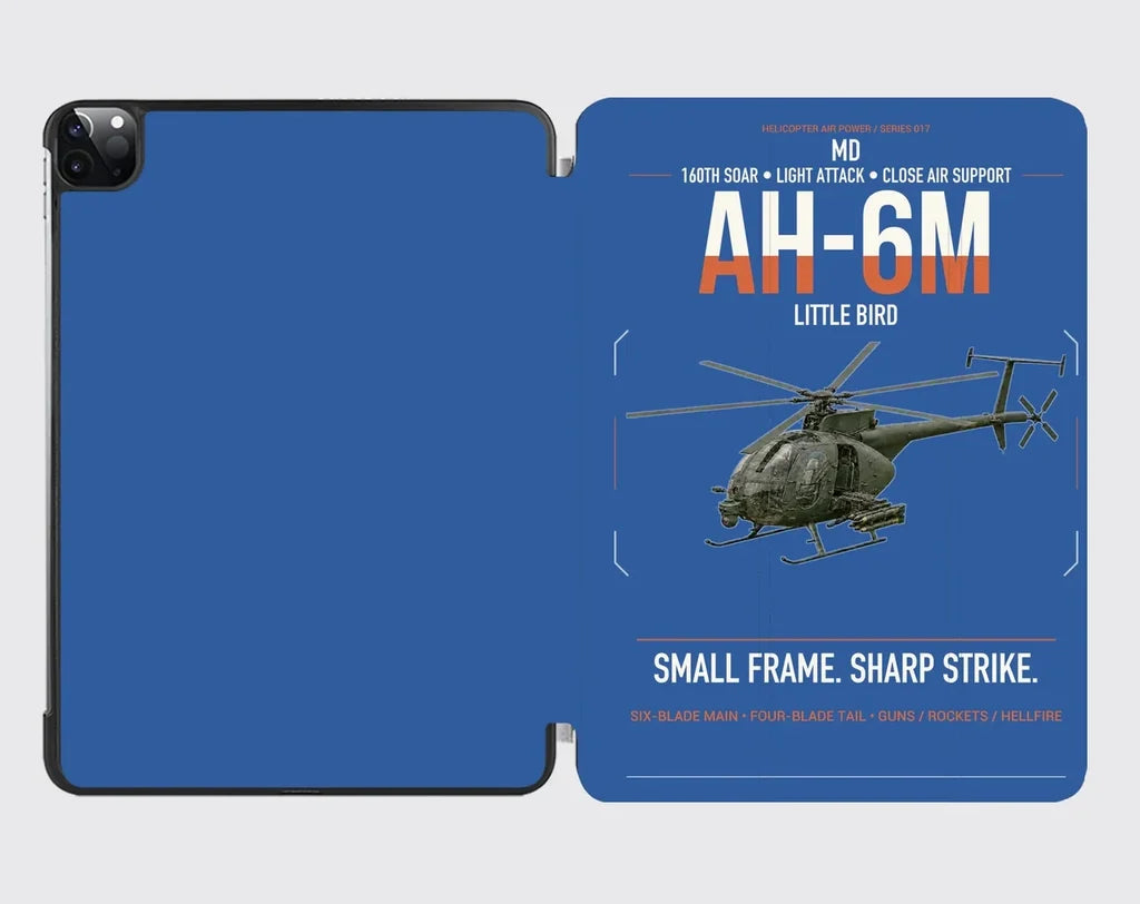 MD AH-6M Little Bird design on blue ipad tablet case