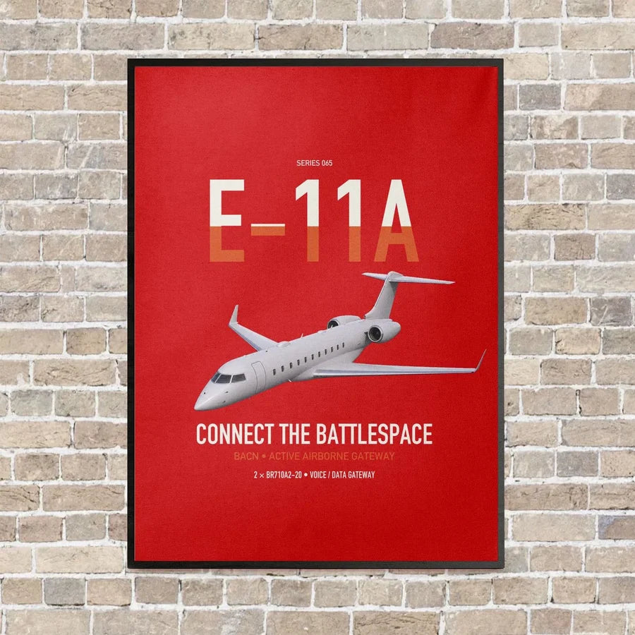 E-11A BACN vertical canvas print - framed - red background