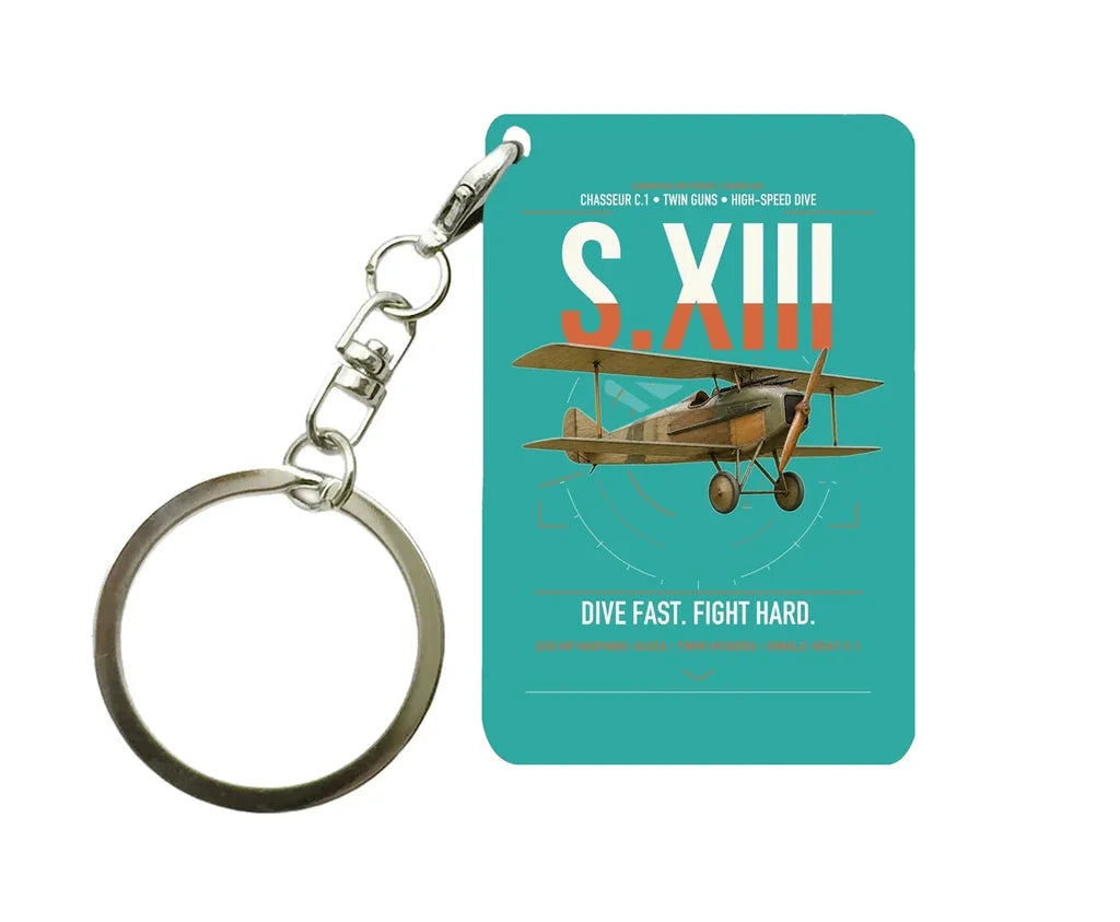 SPAD S.XIII C.1 design on turquoise designed key chain, double-side print