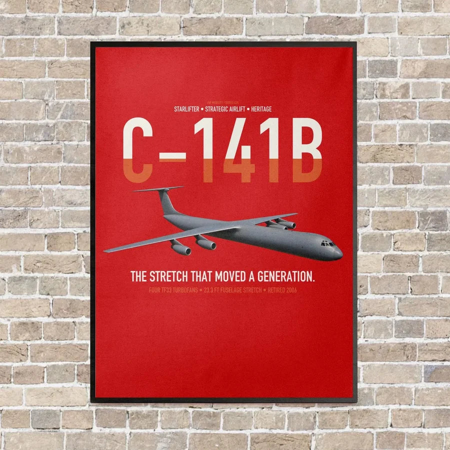 C-141B Starlifter vertical canvas print - framed - red background