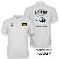 Thumbnail for MD Helicopters MD 530F design on white+name double-side polo t-shirt, double-side print