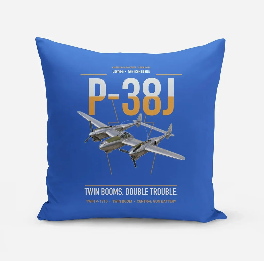 P-38J Lightning design on blue pillow