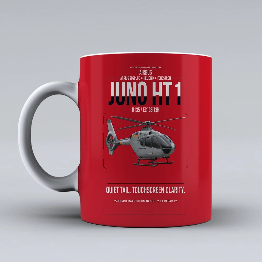 Airbus H135 Juno HT1 design on red ceramic mug, double-side print