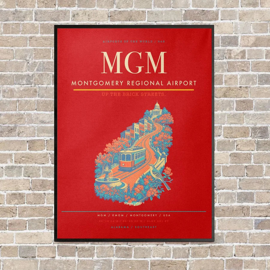 Montgomery Regional Airport MGM vertical canvas print - framed - red background