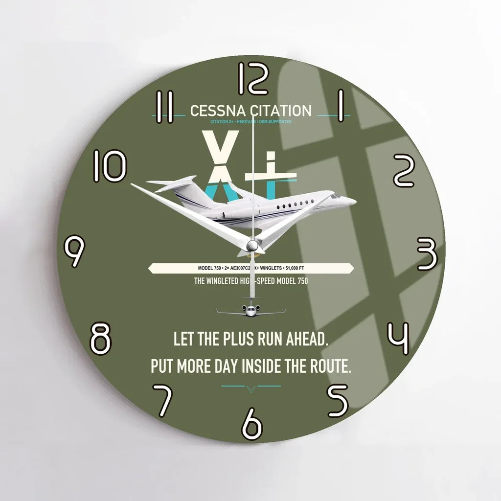 Cessna Citation X+ design on green army no frame wall clock